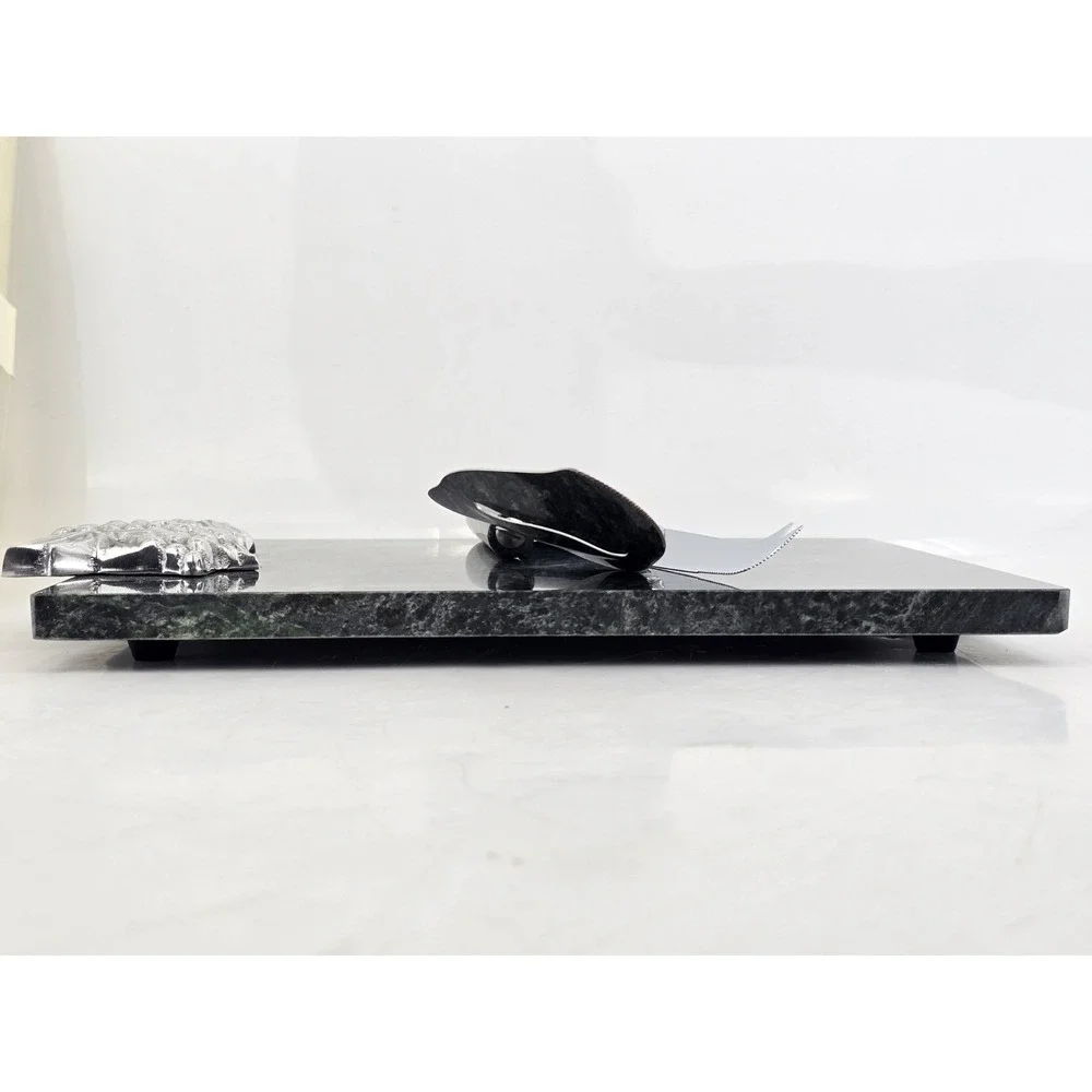 Pier One Imports Green Marble Handle Cheese Knife Set & Matching Cutting Board